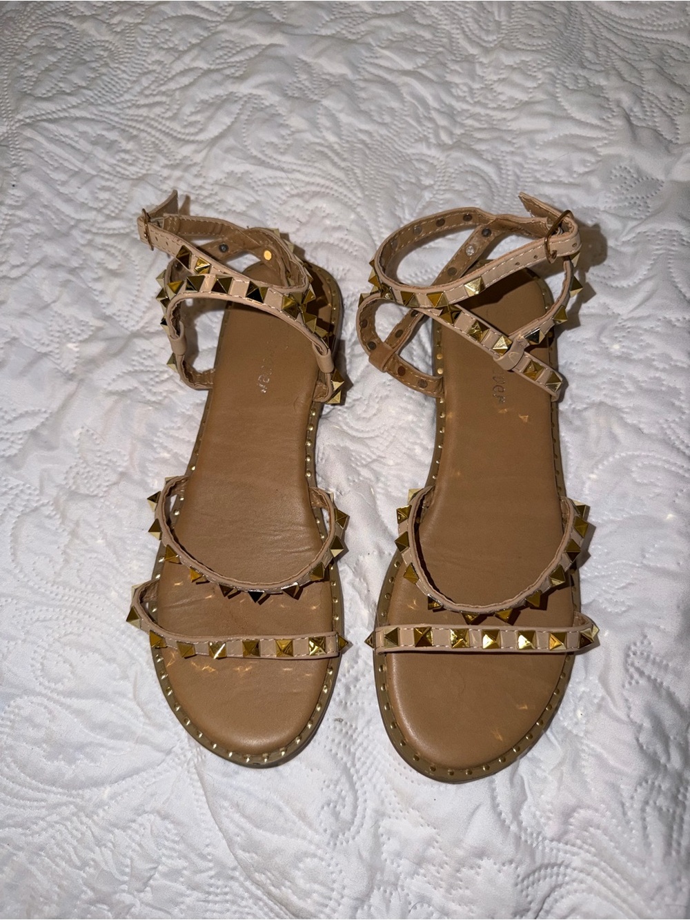 Studded Tan Women's Ankle-Strap Sandals